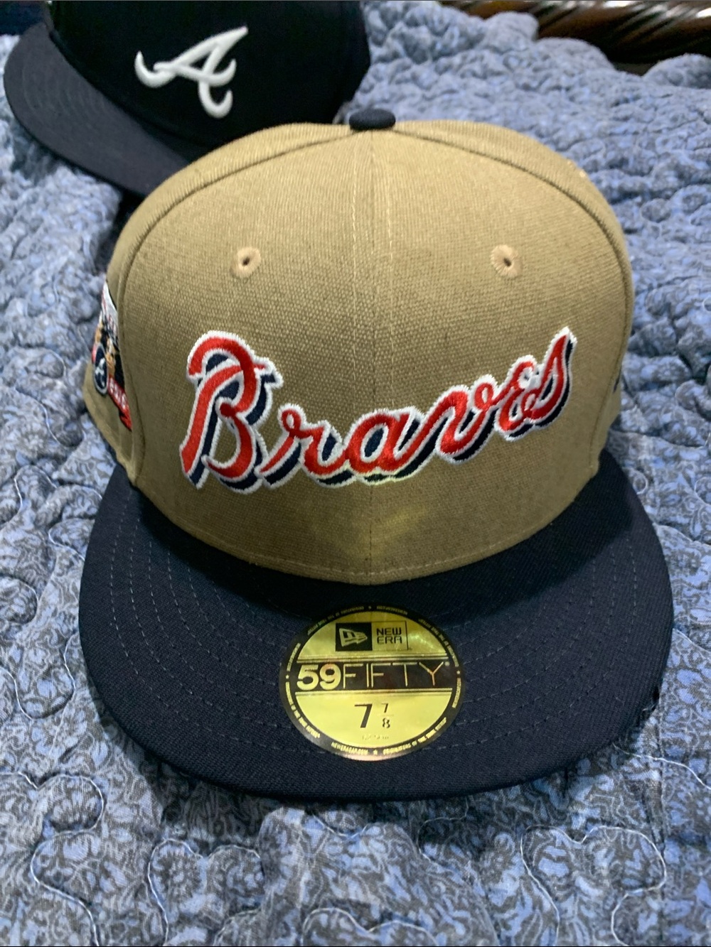New Era Braves Fitted Cap - Tan Crown & Navy Brim
